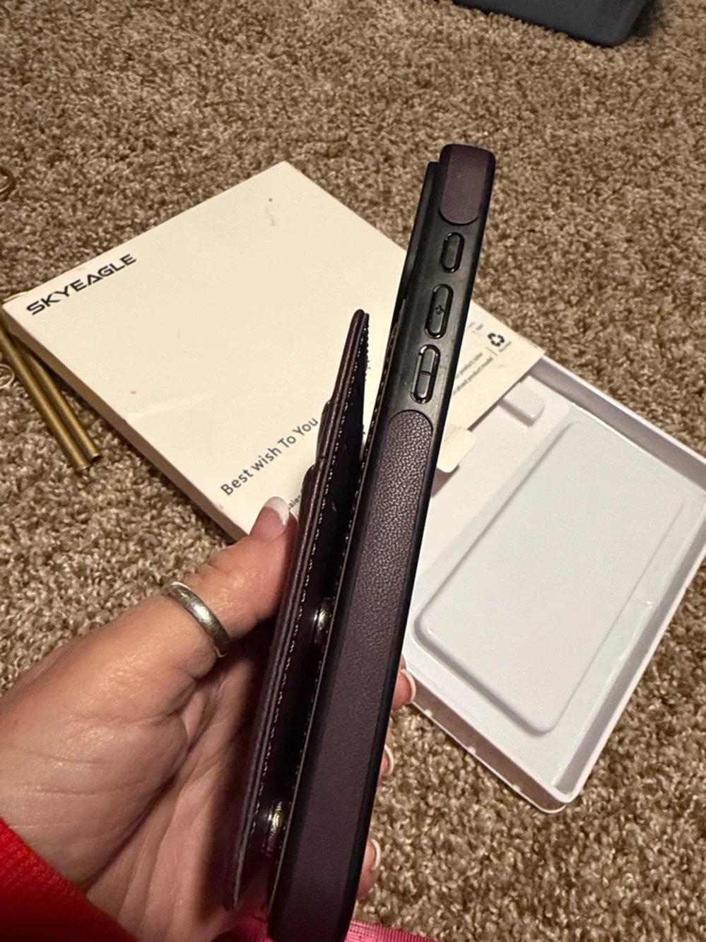 Skyeagle purple & black faux leather folio card case for iPhone 17 Pro Max NWOT